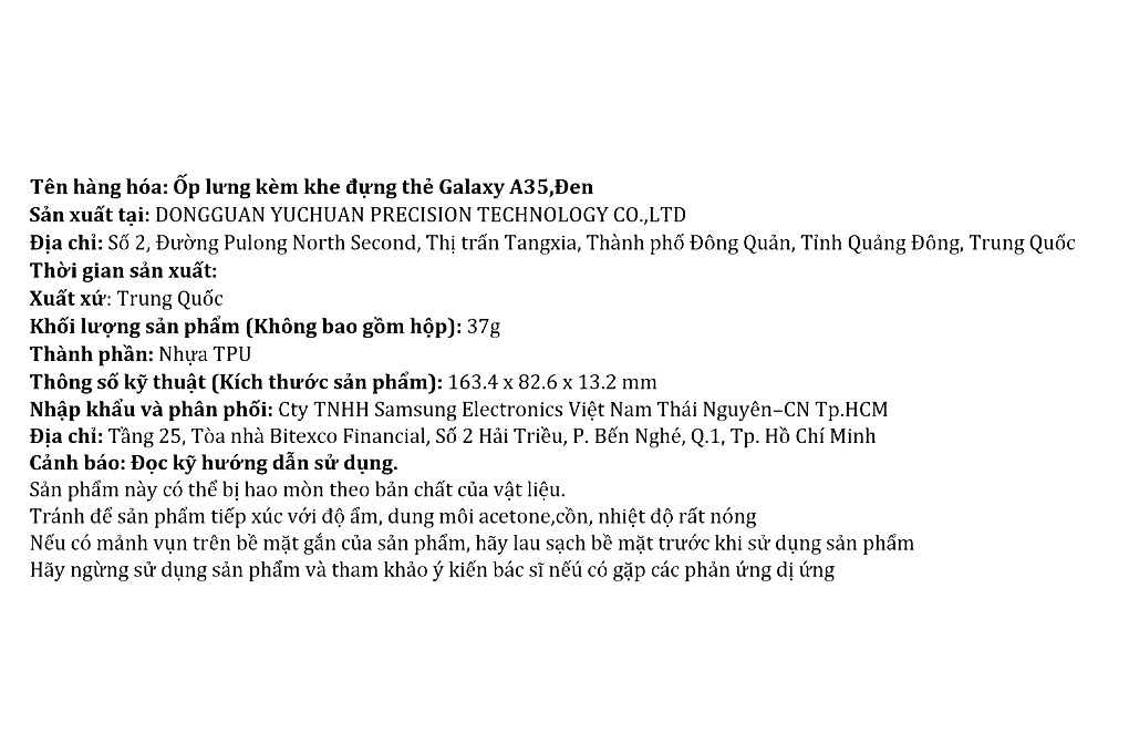 Ốp lưng Galaxy A35 Nhựa dẻo TPU có khe đựng thẻ Samsung Chính hãng Màu Đen