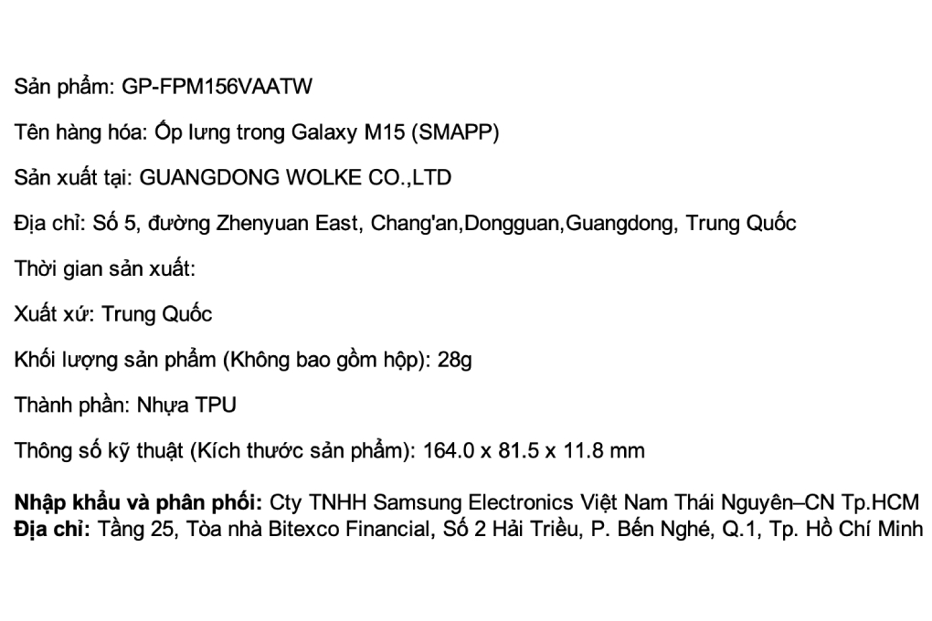Ốp lưng Galaxy M15 nhựa dẻo Samsung SMAPP Chính hãng Màu Trắng