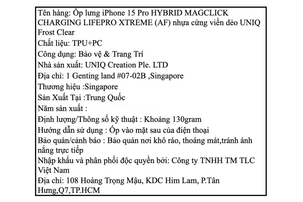 Ốp lưng MagSafe iPhone 15 Pro Nhựa cứng viền dẻo UNIQ HYBRID MAGCLICK CHARGING LIFEPRO XTREME (AF) Chính hãng