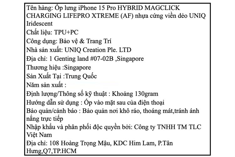 Ốp lưng MagSafe iPhone 15 Pro Nhựa cứng viền dẻo UNIQ HYBRID MAGCLICK CHARGING LIFEPRO XTREME (AF) Chính hãng Màu Màu kết hợp