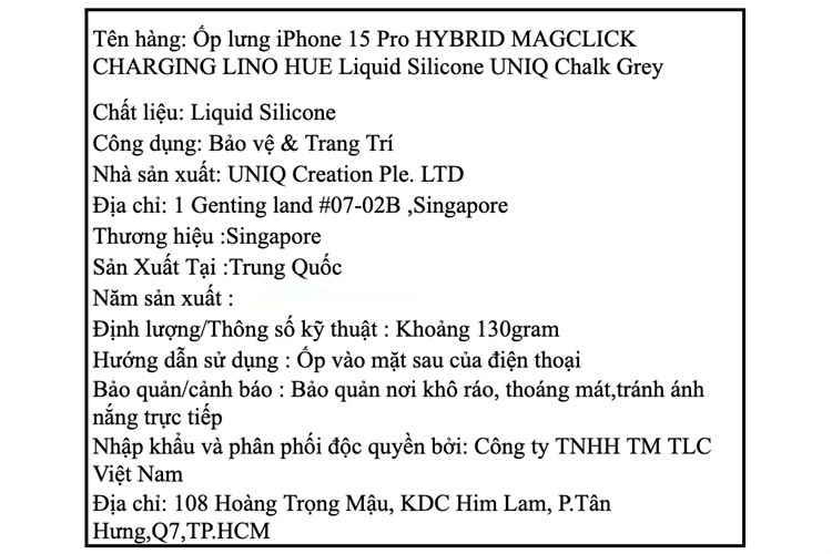 Ốp lưng iPhone 15 Pro Silicone UNIQ Liquid HYBRID MAGCLICK CHARGING LINO HUE Chính hãng Màu Xám nhạt