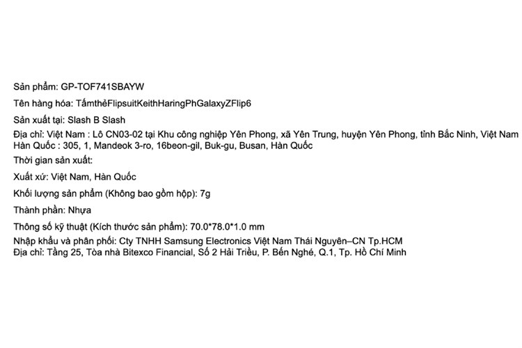 Tấm thẻ Galaxy Z Flip7 FE/ Flip6 Flipsuit Chính hãng Màu Màu kết hợp