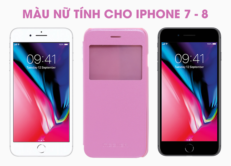Ốp lưng iPhone 7 - iPhone 8 Nắp gập S-View Hồng Ốp lưng iPhone 7 - iPhone 8 Nắp gập S-View Hồng