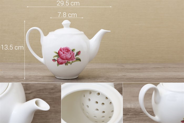 Bộ 14 món ấm trà sứ Minh Châu hoa hồng MC-BAT02