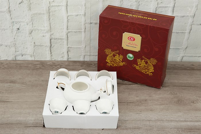 Bộ 8 món ấm trà sứ Minh Châu MC-BAT05 Màu Trắng
