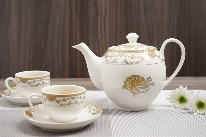 Bộ 14 món ấm trà sứ Minh Châu ngựa vàng MC-BAT01 Màu Trắng