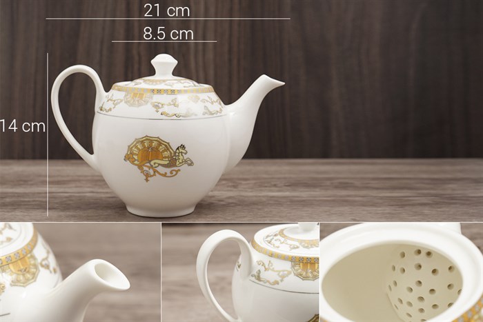 Bộ 14 món ấm trà sứ Minh Châu ngựa vàng MC-BAT01 Màu Trắng