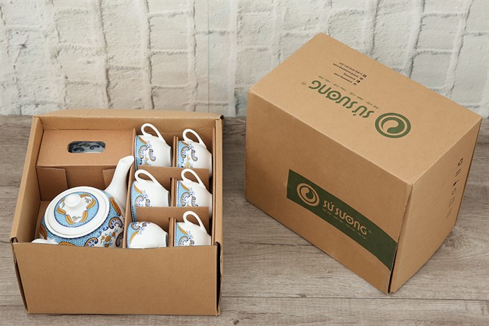 Bộ 14 món ấm trà Sứ Sương SSA018 Màu Trắng