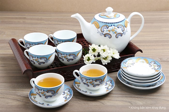 Bộ 14 món ấm trà Sứ Sương SSA018 Màu Trắng