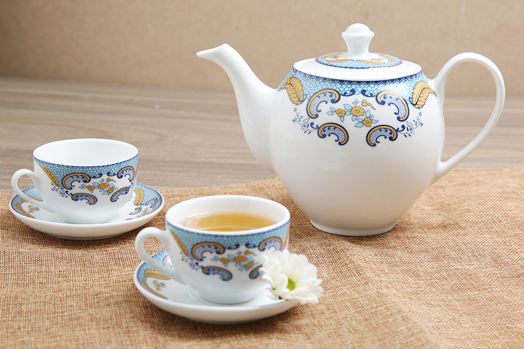 Bộ 14 món ấm trà Sứ Sương SSA018 Màu Trắng