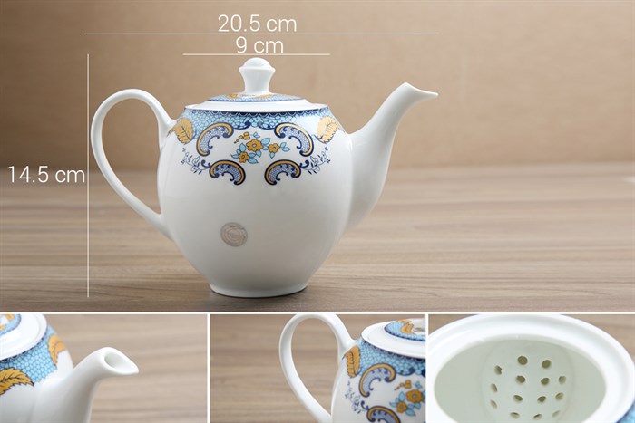 Bộ 14 món ấm trà Sứ Sương SSA018 Màu Trắng