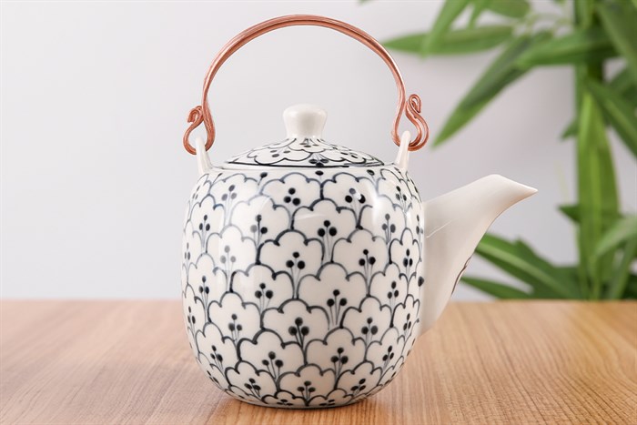 Bộ ấm trà kèm khay gỗ 8 món UNC FTS17 10 Hoa bèo Màu Trắng - Xanh