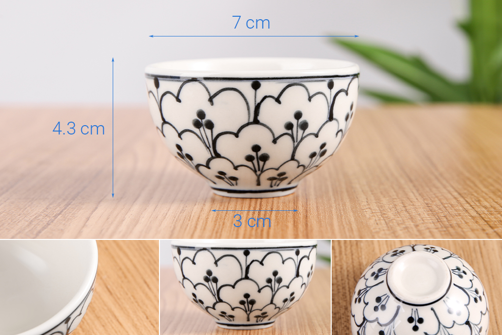 Bộ ấm trà kèm khay gỗ 8 món UNC FTS17 10 Hoa bèo Màu Trắng - Xanh