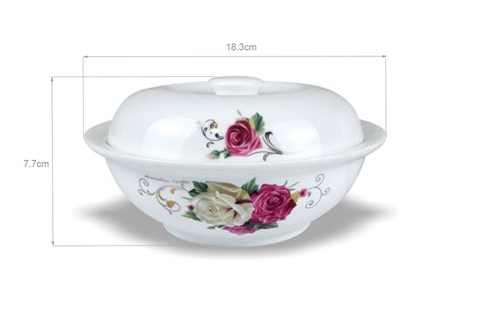 Thố cơm sứ Minh Châu hoa có vành LC1802H08 có kích thước vừa vặn