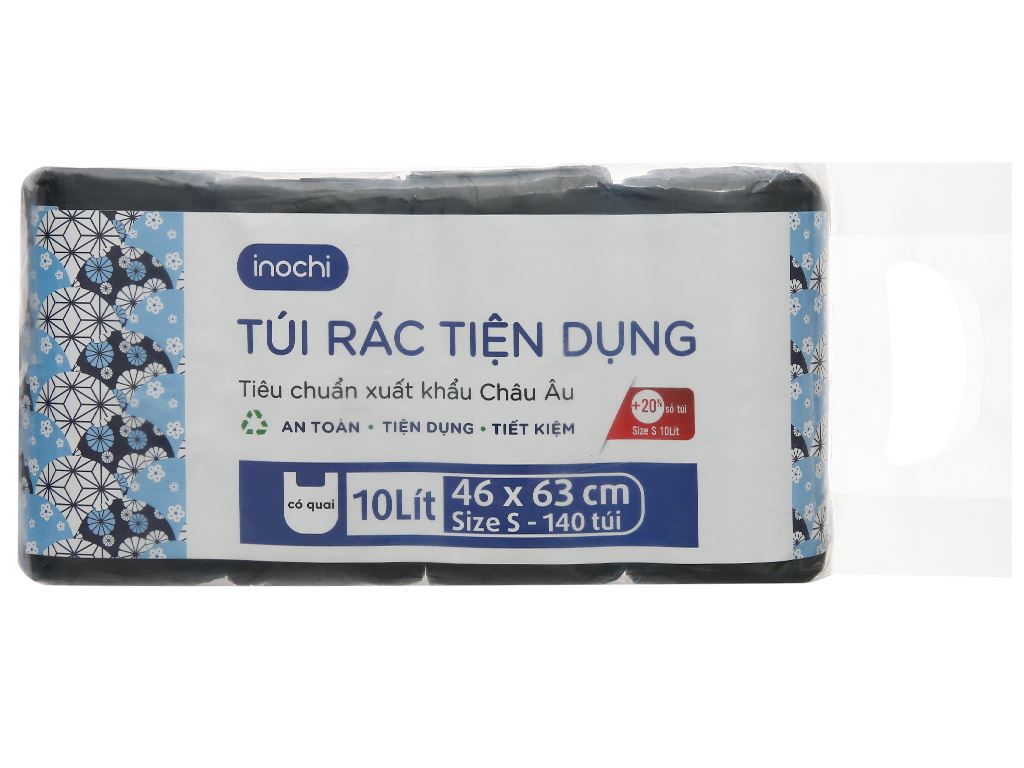 Lốc 4 cuộn túi rác đen quai xách Inochi 46x63cm 1