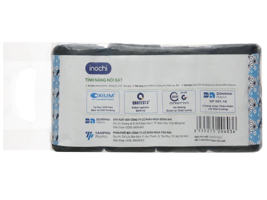Lốc 4 cuộn túi rác đen quai xách Inochi 46x63cm 3