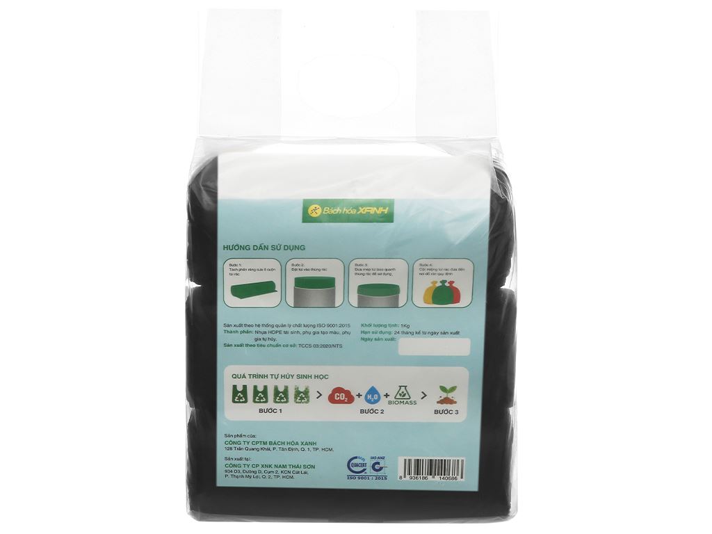 Lốc 3 cuộn túi rác đen tự huỷ sinh học Bách Hóa XANH 55x65cm (1kg) 3