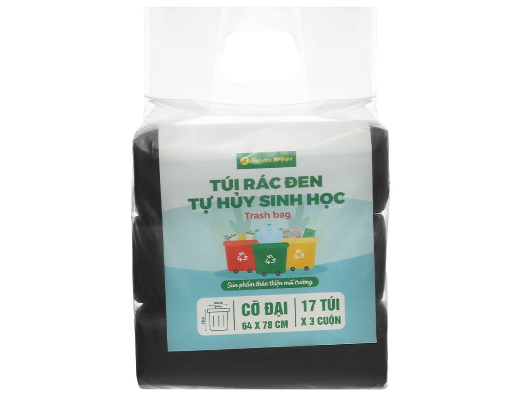 3 cuộn túi rác tự huỷ BHX 64x78cm giá tốt tại Bách hoá XANH