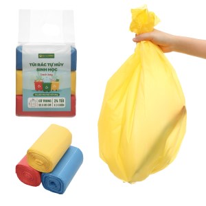 Lốc 3 cuộn túi rác nhiều màu tự huỷ sinh học Bách Hóa XANH 55x65cm (1kg)