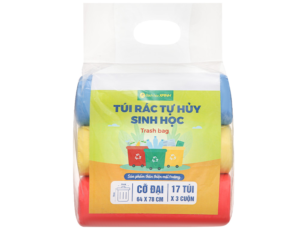 3 cuộn 17 túi rác tự huỷ 64x78cm giá tốt tại Bách hoá XANH