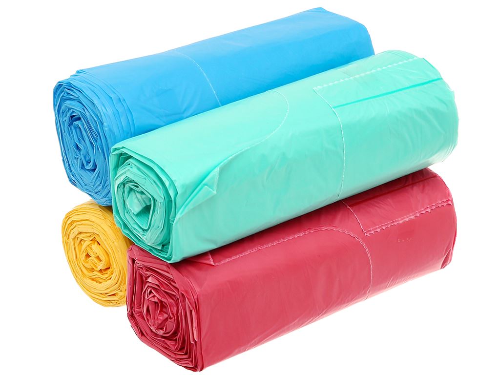 Lốc 4 cuộn túi rác nhiều màu quai xách tự huỷ sinh học Bách Hóa XANH 60x90cm 4