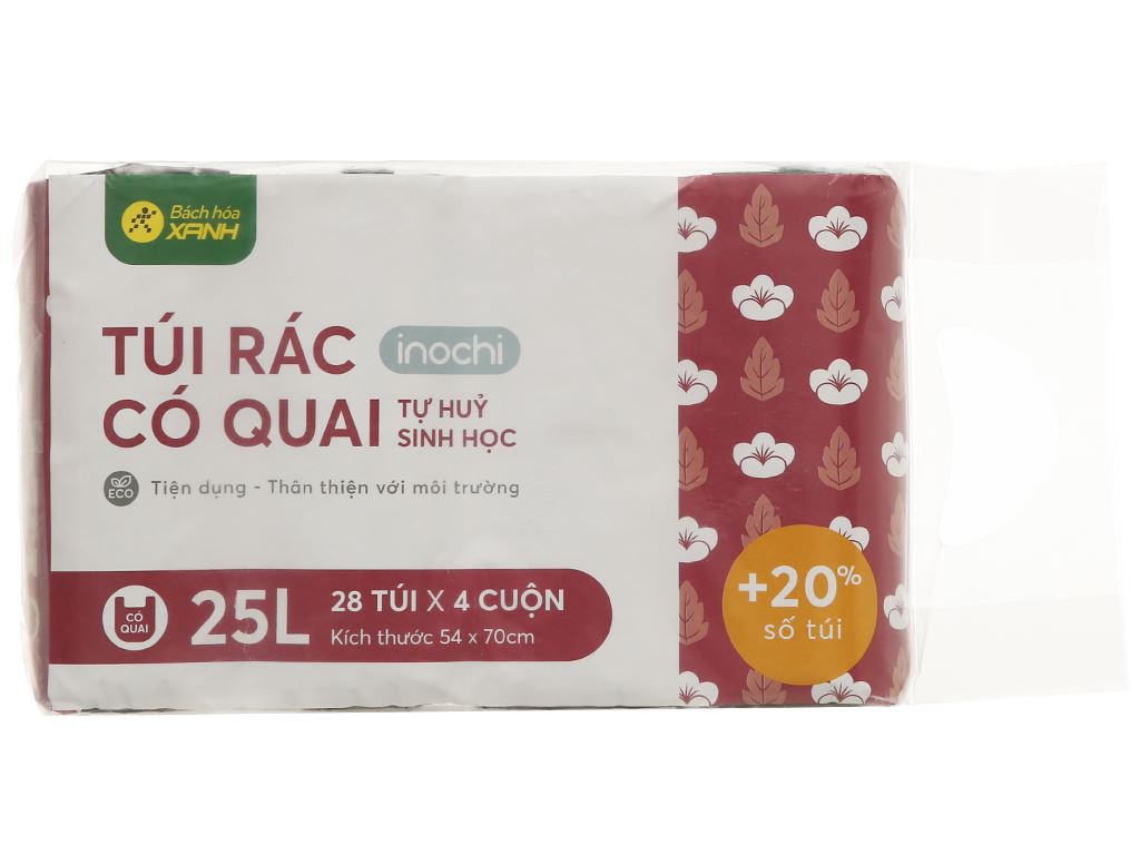 Lốc 4 cuộn túi rác đen quai xách tự huỷ sinh học Bách Hóa XANH 54x70cm 1