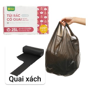 Lốc 4 cuộn túi rác đen quai xách tự huỷ sinh học Bách Hóa XANH 54x70cm