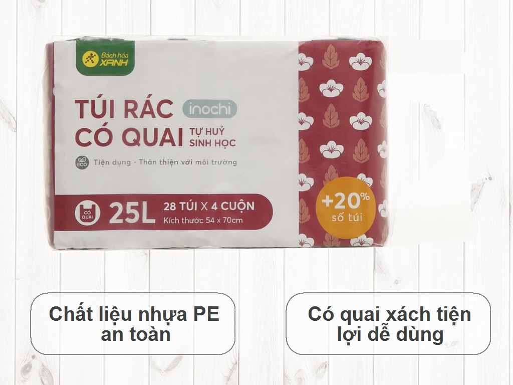 Lốc 4 cuộn túi rác đen quai xách tự huỷ sinh học Bách Hóa XANH 54x70cm 2