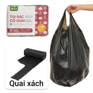 Lốc 4 cuộn túi rác đen quai xách tự huỷ sinh học Bách Hóa XANH 60x90cm