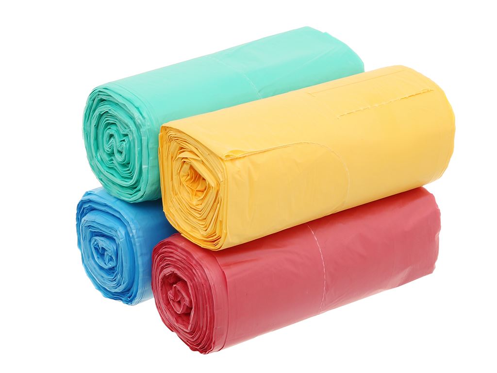 Lốc 4 cuộn túi rác nhiều màu quai xách tự huỷ sinh học Bách Hóa XANH 54x70cm 4
