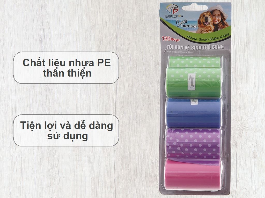 Lốc 8 cuộn túi dọn vệ sinh thú cưng Vipaco 22.8×35.5cm 2