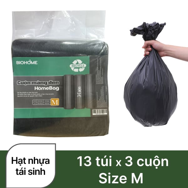 3 cuộn túi rác đen Biohome 55x65cm (1kg)