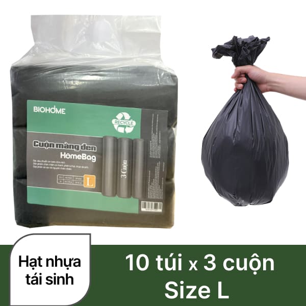 3 cuộn túi đựng rác đen Biohome 64x78cm (1kg)