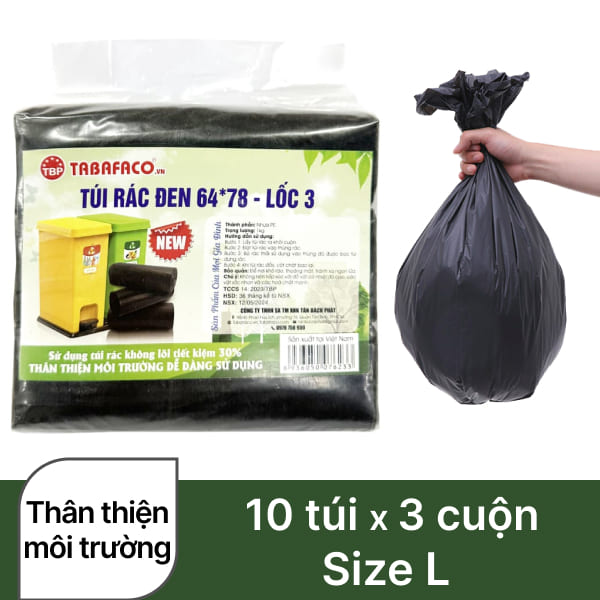 3 cuộn túi đựng rác đen TBP 64x78cm (1kg)