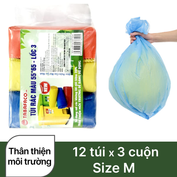 3 cuộn túi đựng rác màu TBP 55x65cm (1kg)