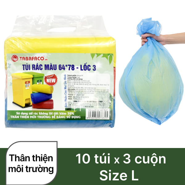3 cuộn túi đựng rác màu TBP 64x78cm (1kg)