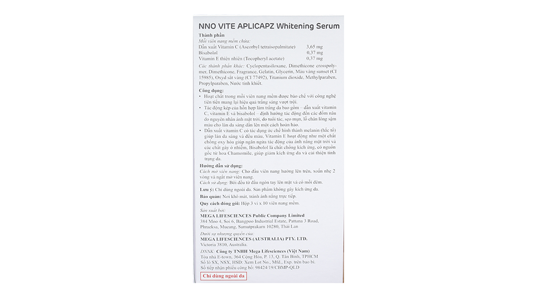 Serum NNO Vite Aplicapz dưỡng trắng da