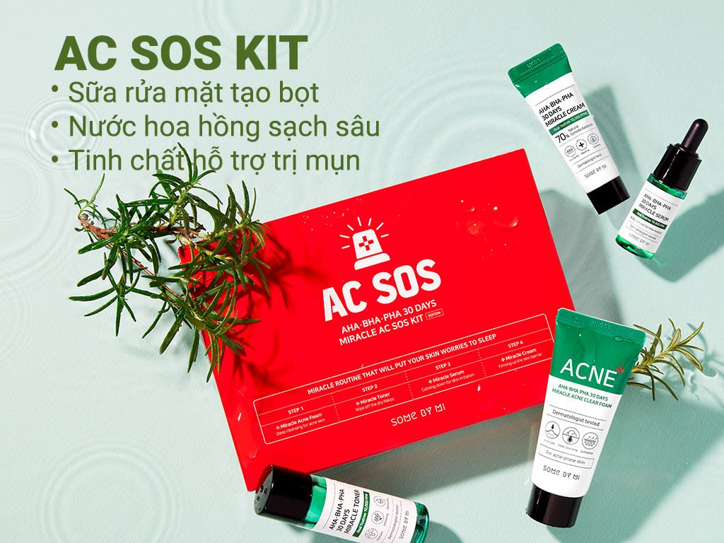 Bộ sản phẩm Some By Mi AHA-BHA-PHA 30 Days Miracle AC SOS Kit (4 Items) cải thiện da mụn từ rau má 2