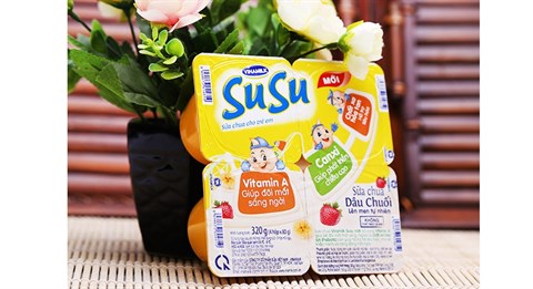 Lốc 4 hộp Sữa chua dâu chuối SuSu Vinamilk hộp 80g cho bé yêu mau lớn