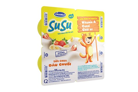 Lốc 4 hộp Sữa chua dâu chuối SuSu Vinamilk hộp 80g cho bé yêu mau lớn