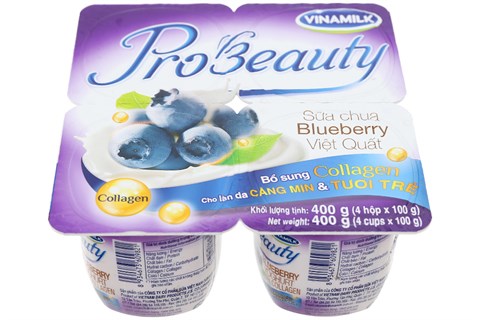 Sữa chua việt quất Probeauty Vinamilk hộp 100g (Lốc 4 hộp) vị việt quất