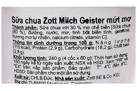 SỮA CHUA ĂN HOA QUẢ ZOTT MILCH GEISTER VỊ MƠ 60G LỐC 4-3