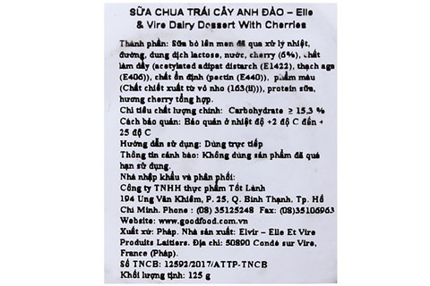 Sữa chua Elle & Vire vị anh đào 125g (4 hộp)