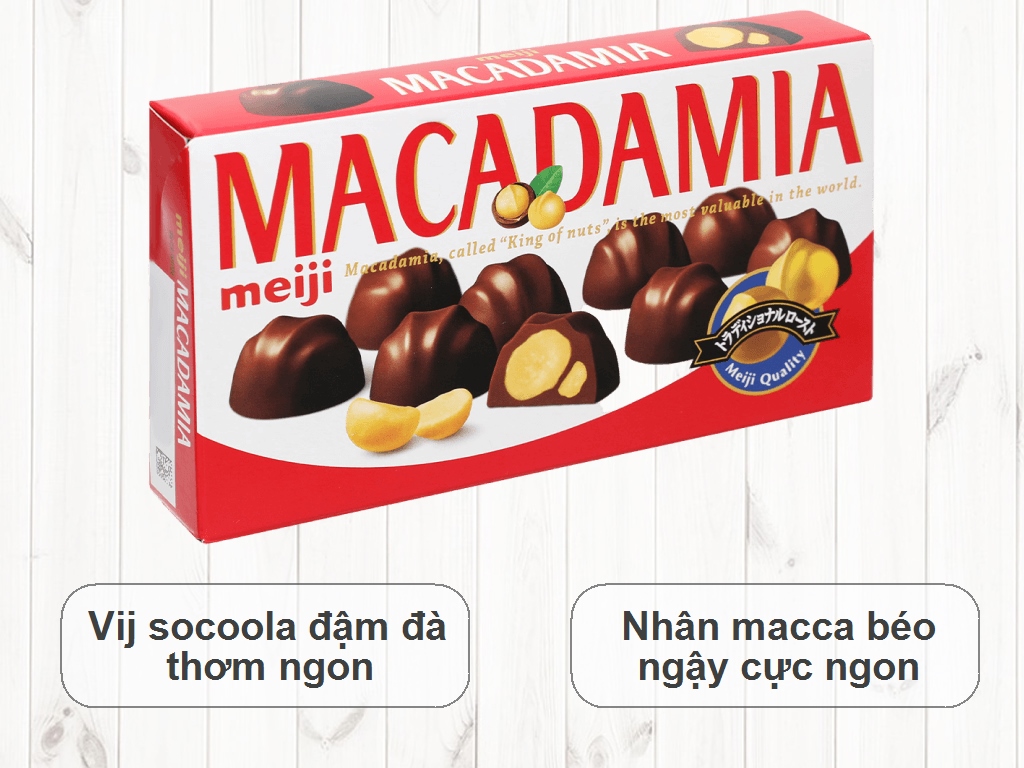 Kẹo socola nhân hạt macca Meiji Macadamia hộp 64g 2