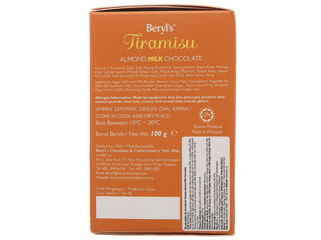 Socola tiramisu almond milk Beryl's hộp 100g 4
