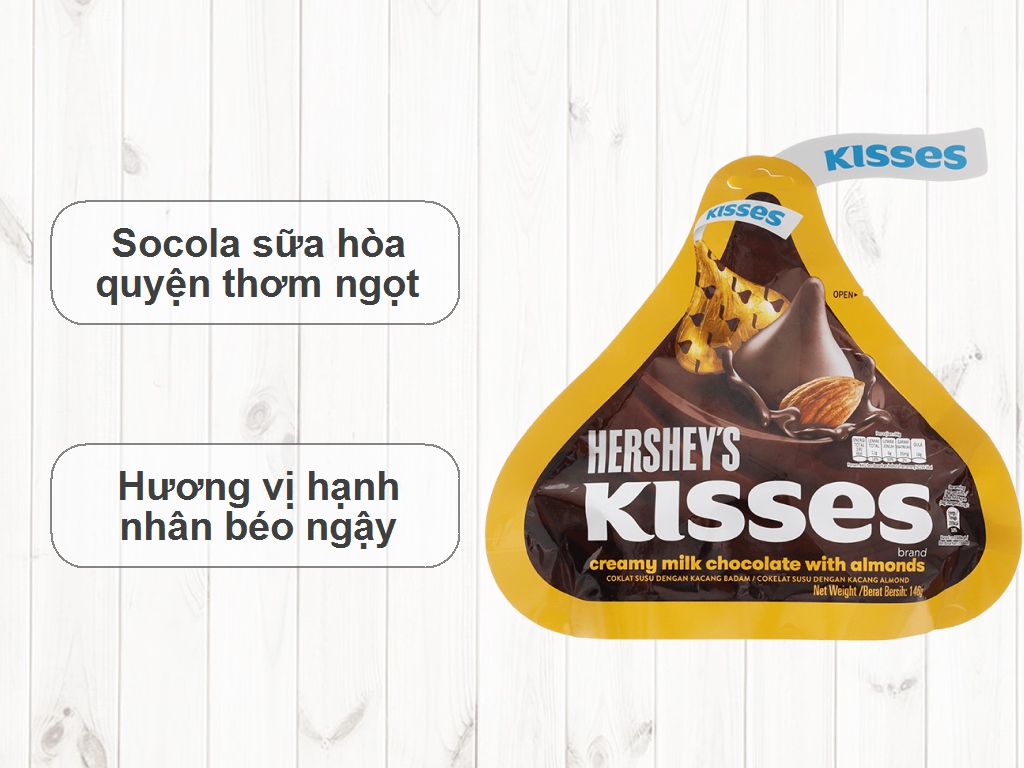 Socola kem sữa hạnh nhân Hershey's Kisses gói 146g 2