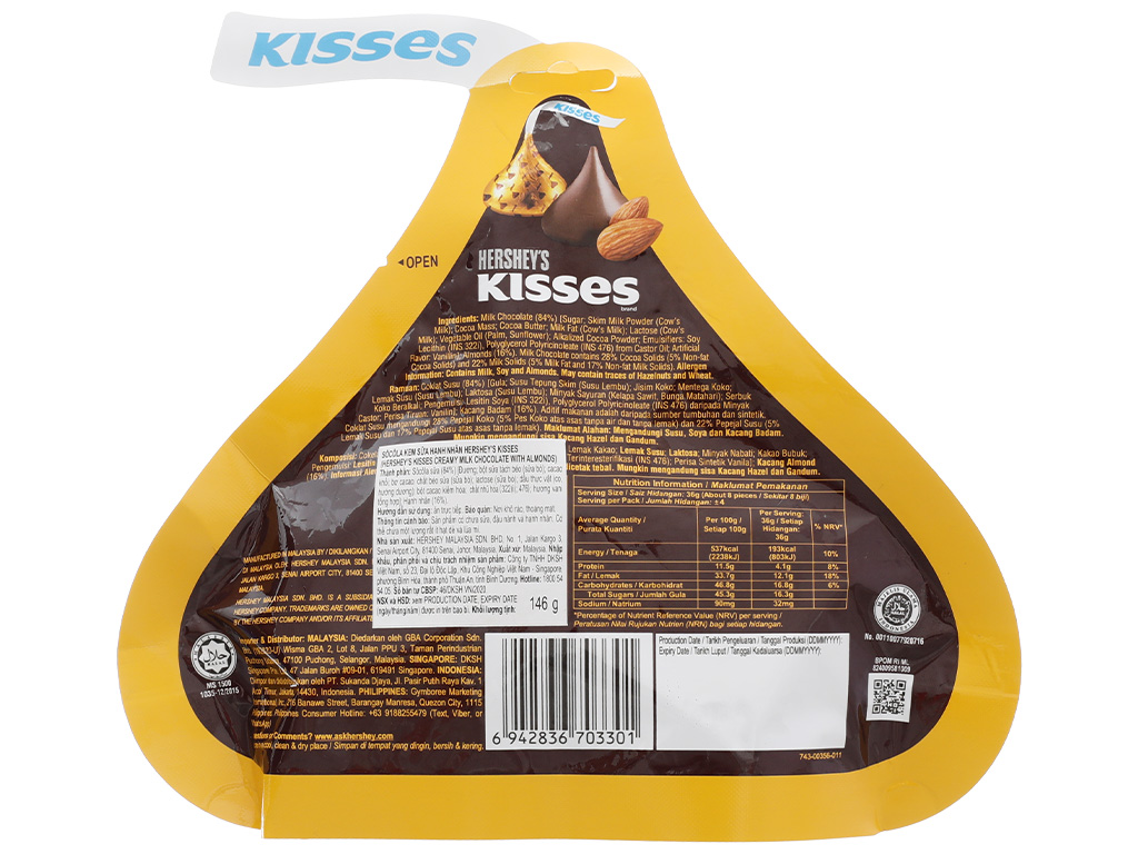Socola kem sữa hạnh nhân Hershey's Kisses gói 146g 3