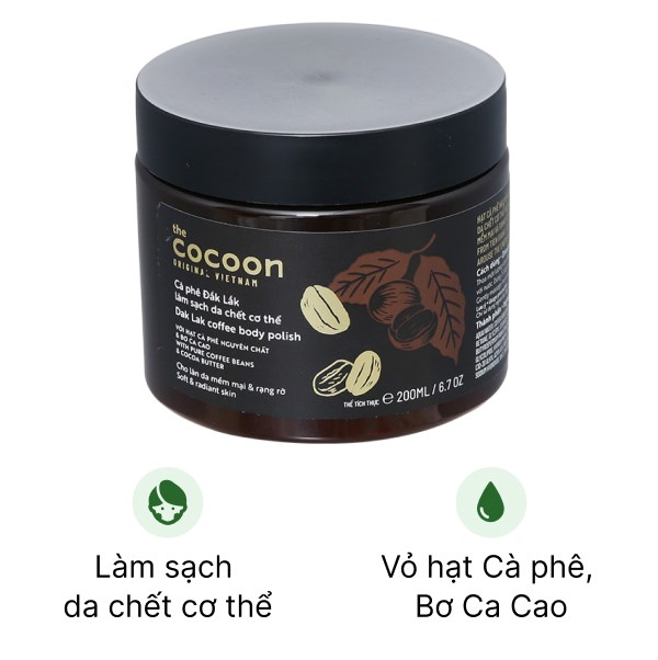 Tẩy tế bào chết Cocoon hạt cà phê làm sạch da chết cơ thể