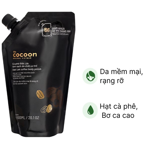 Tẩy tế bào chết Cocoon hạt cà phê làm sạch da chết cơ thể