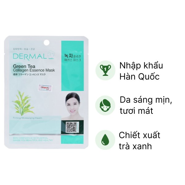Mặt nạ giấy Dermal collagen trà xanh giúp da sáng mịn, tươi mát miếng ...
